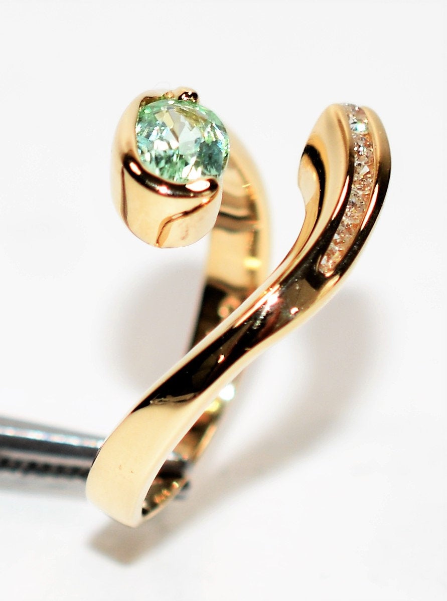 Natural Paraiba Tourmaline & Diamond Ring 14K Solid Gold .94tcw Gemstone Ring Adjustable Ring Stackable Ring Women's Ring Fine Birthstone Ring