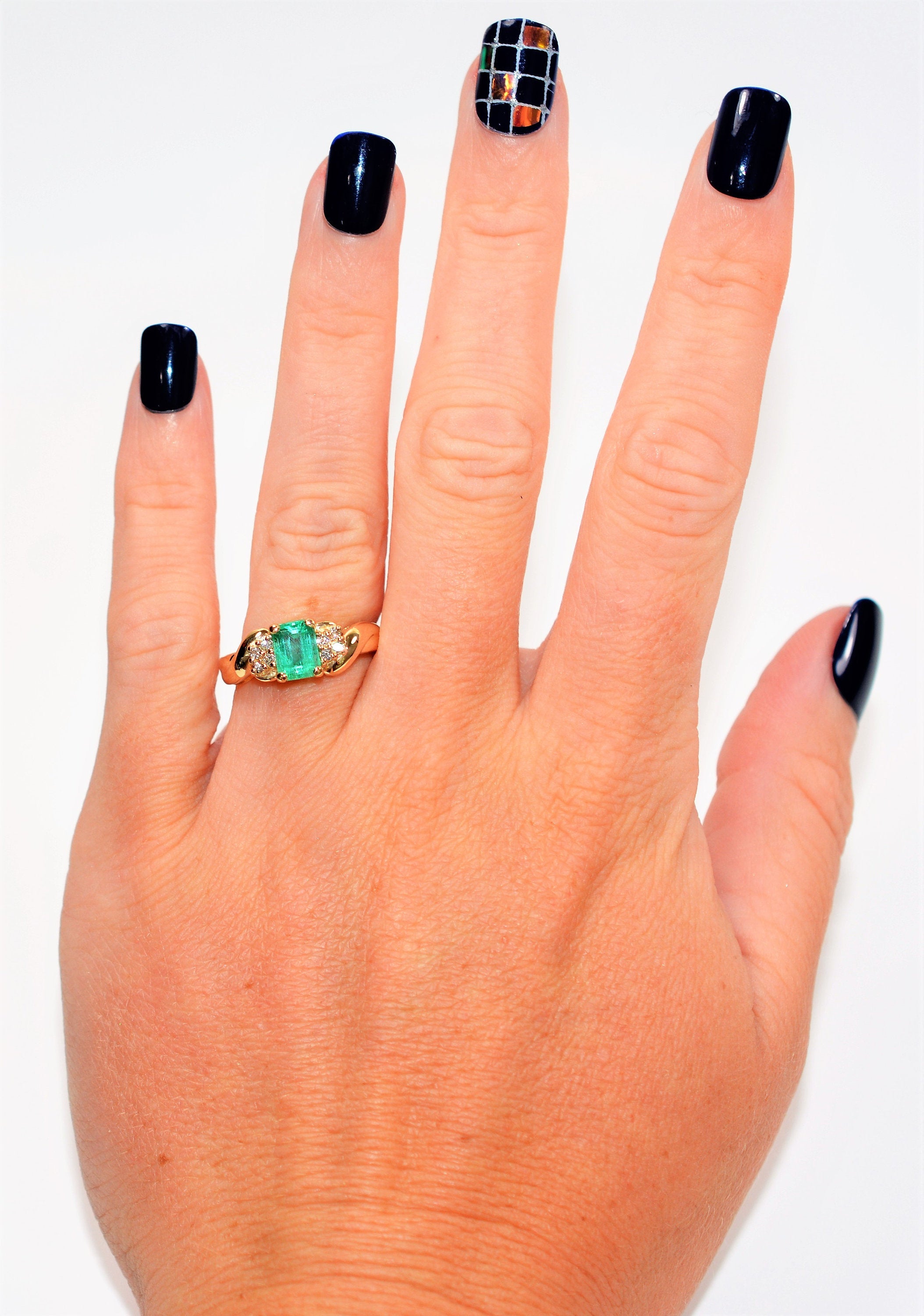 Natural Colombian Emerald & Diamond Ring 14K Solid Gold 1.20tcw Vintage Ring Fine Ring Estate Ring Gemstone Ring Birthstone Ring Womens Ring