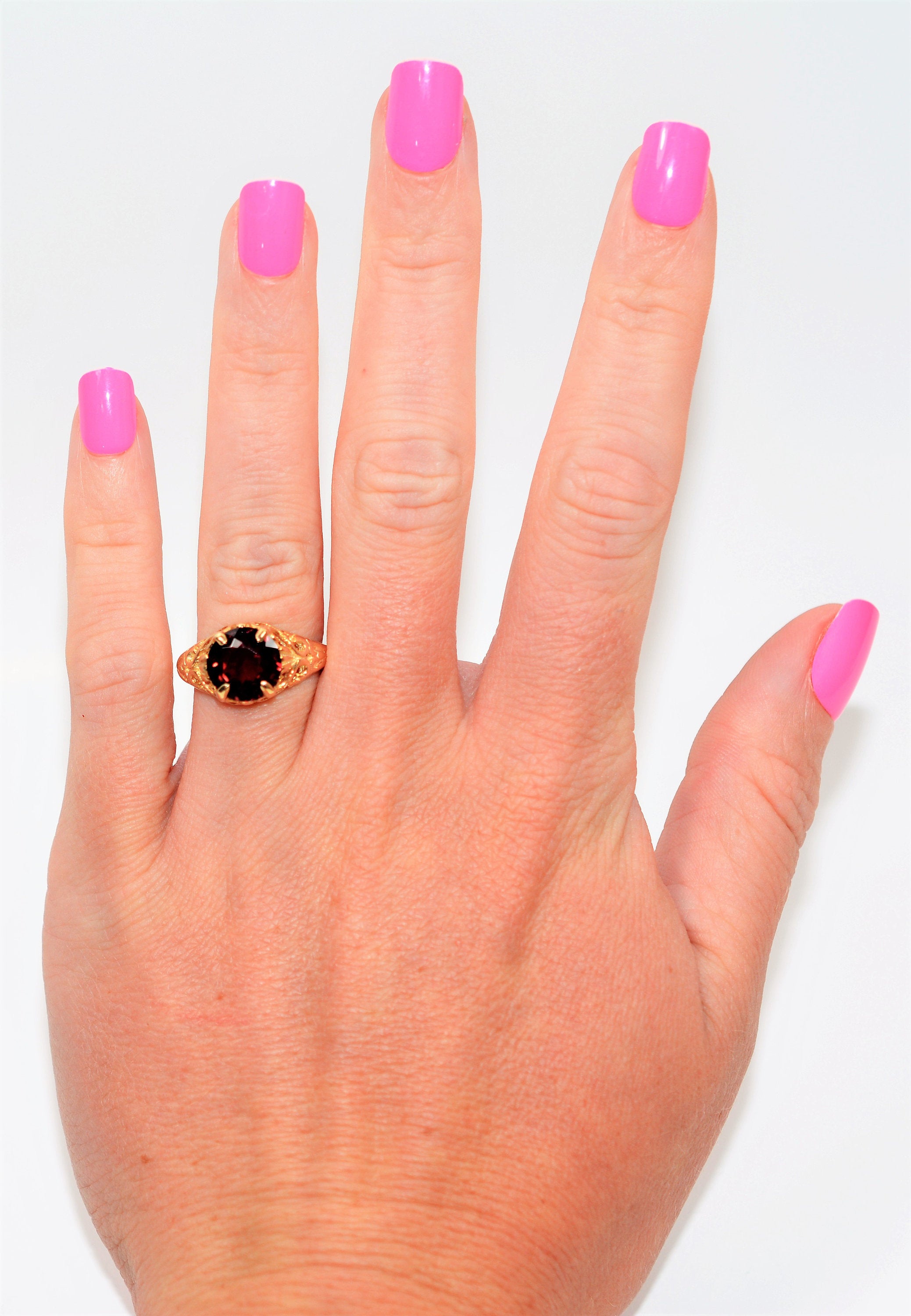 Natural Rubellite Ring 10K Solid Gold 3.84ct Pink Tourmaline Ring Solitaire Ring Statement Ring Gemstone Ring Birthstone Ring Antique Ring