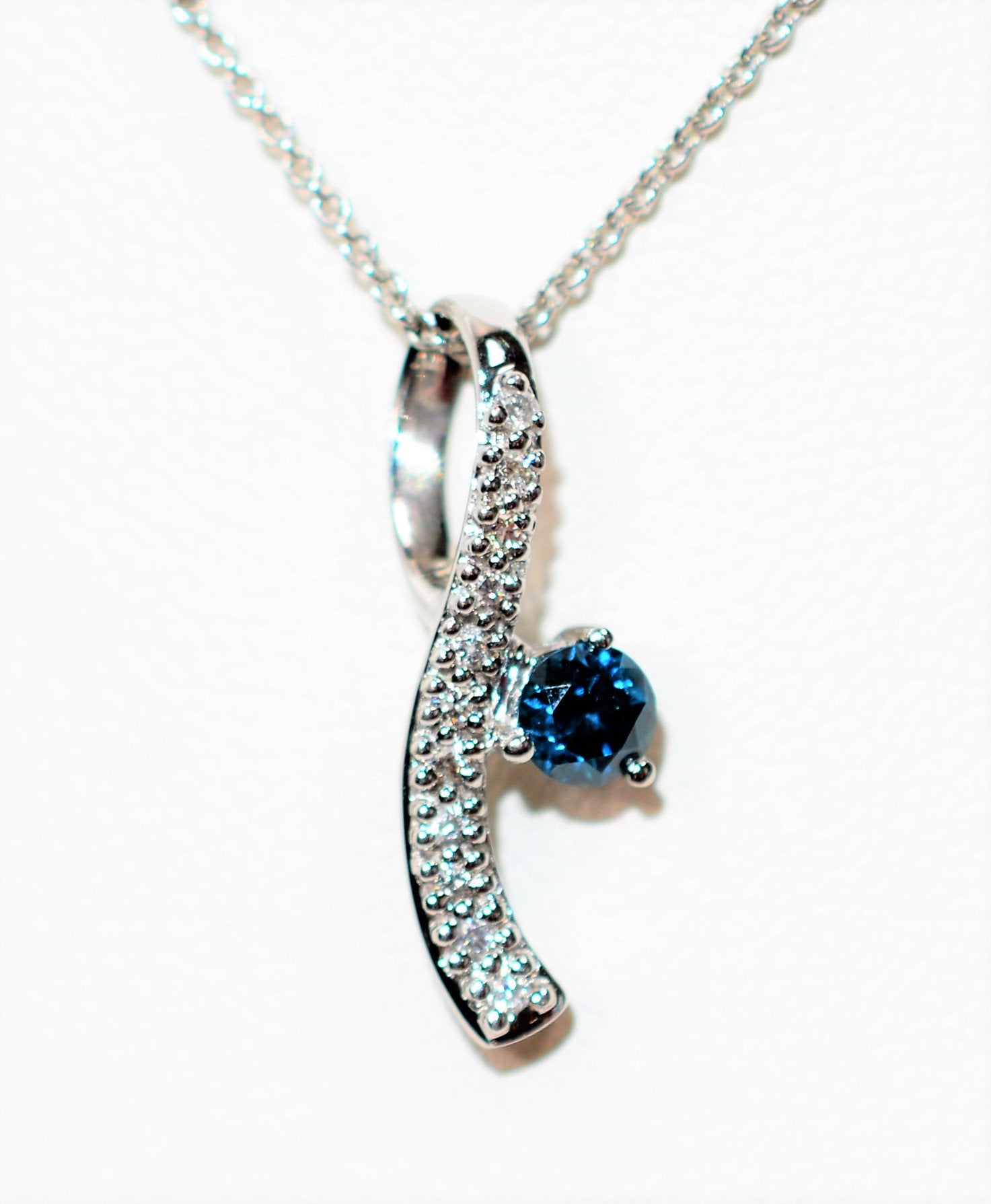Natural Fancy Blue Diamond Necklace 14K Solid White Gold .36tcw Pendant Necklace Blue Necklace Statement Necklace Cocktail Women’s Necklace