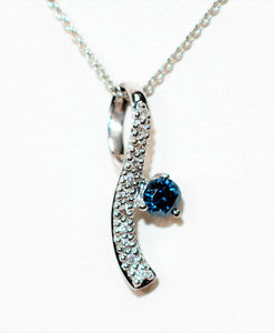 Natural Fancy Blue Diamond Necklace 14K Solid White Gold .33tcw Pendant Necklace Blue Necklace Statement Necklace Cocktail Women’s Necklace